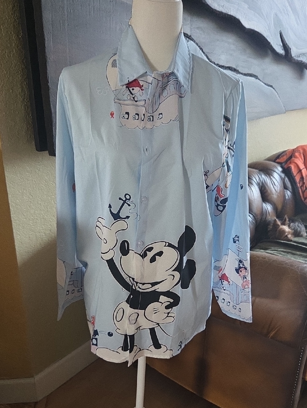Disney Light Blue Mickey Mouse Button-Up Shirt